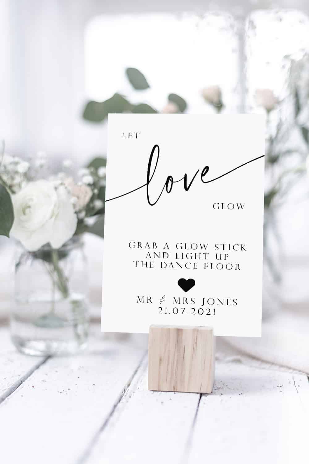 Navy Blue Coral Blush Rose Pink Red Let Love Glow stick Wedding Sign Print 